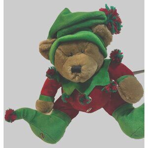 Dan Dees Christmas Bear  2002 in Red and Green Elf Costume 14"
